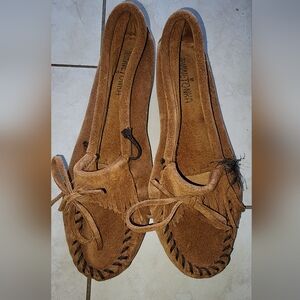 Brown Suede Moccasins with Fringe and Bow